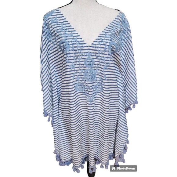 Debbie Katz South Beach Kimono Oversized Top Size Medium Embroidered Boho - Picture 3 of 9